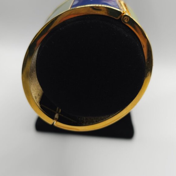 Green/Blue Enamel Gold Tone Chunky Bangle Cuff Bracelet Boho Cottage Cabincore - Picture 4 of 14